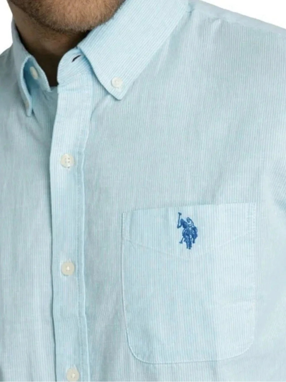 U.S. Polo Assn Men XS Blue Stripe Button Up Shirt Stretch EZ Wicking Short